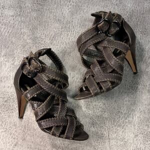 Bimba & Lola Strappy Woven Brown Heels